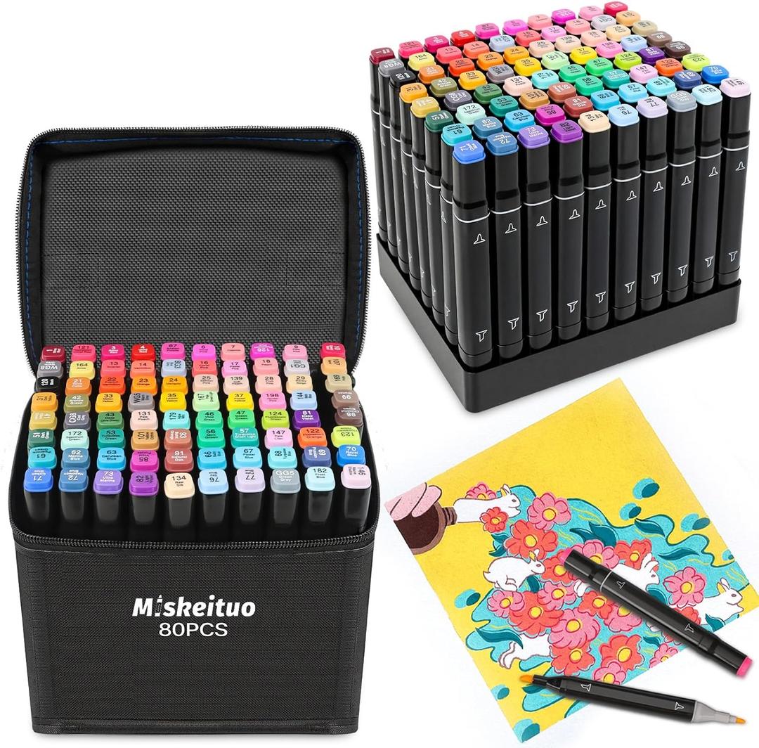 Alcohol Markers, 80 Colors Dual Tip Permanent Art Markers. For Coloring, Drawing, Sketching, Card Making, Christmas gift. Perfect for Adults and Kids.