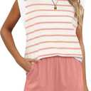 RUBZOOF 2 Piece Outfits for Women Lightweight Matching Lounge Sets Cap Sleeve Top and Elastic Waisted Shorts (Large, B-pink Stripe)