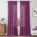 Guken Purple Linen Curtains 108 Inch Length for Living Room Bedroom 2 Panels Set Rod Pocket Light Filtering Semi Sheer Window Curtains 52 Inch Width Boho Farmhouse Linen Drapes, W52xL108