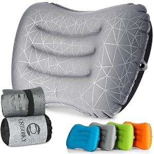 Crisonky Camping Pillow - Inflatable Pillow - Travel Pillows for Backpacking & Airplane, Lumbar Support 2.0 Blow Up Pillow, Ultralight Compressible, Comfortable, Ergonomic Pillows (Light Grey)