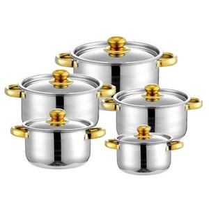 NISHISHUAIGE 10-Piece Kitchen Pot and Pan Set Non Stick Stainless Steel Cookware Set Kitchen Aid Classic Cooking Set with Lids Soup Pot Compatible with All Cooktops(Gas, Electric & Induction),Gold