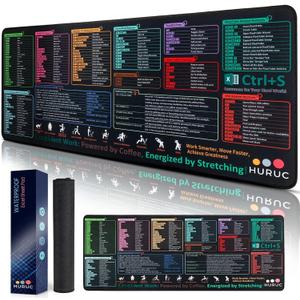 HURUC Excel Cheat Sheet Desk Pad XL Excel Mouse Pad with Shortcut Keys & Formulas | 31.5"x11.8" Waterproof Non-Slip Desk Mat, HD Print, Stitched Edges for Work & Gaming, 31.5L x 11.8W inches