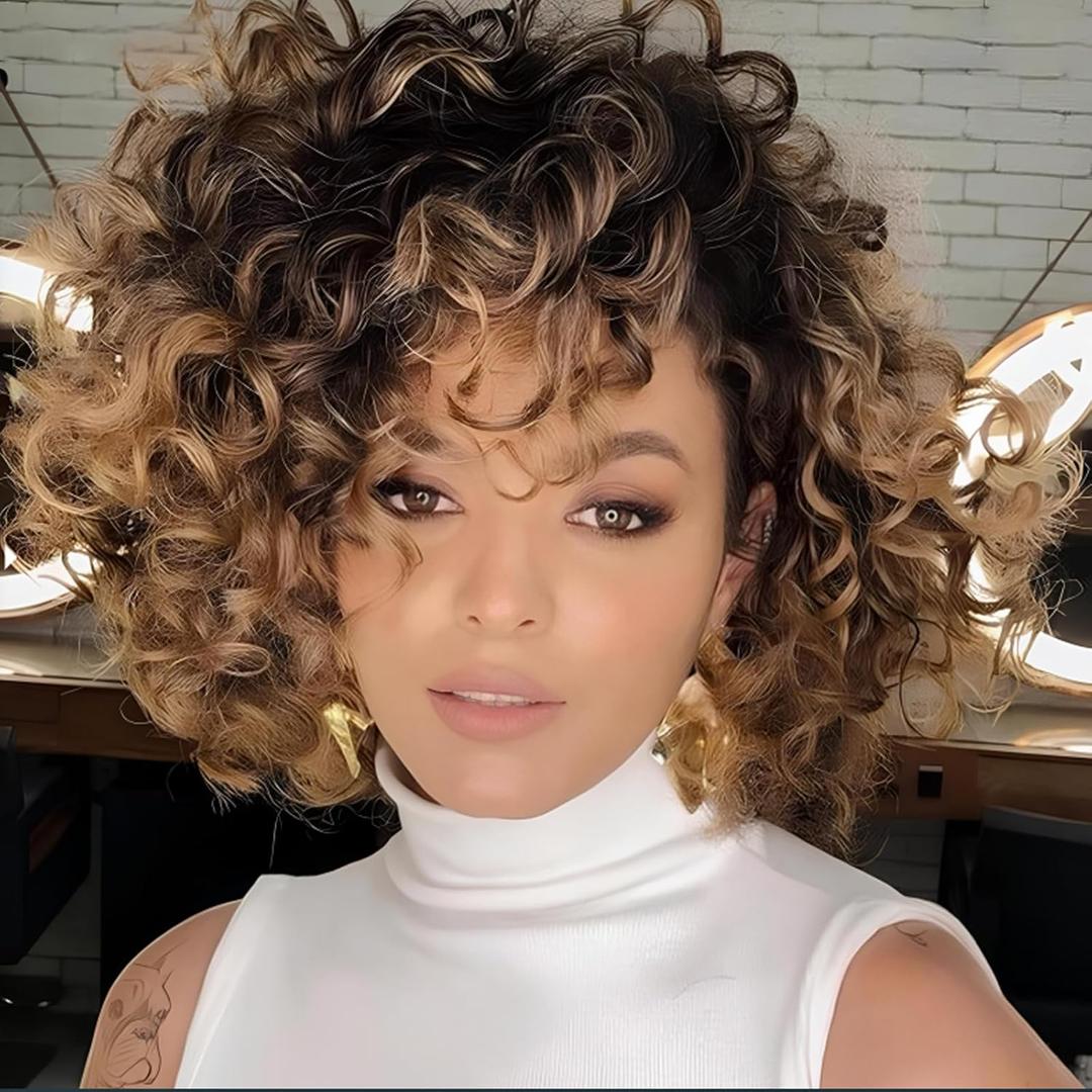 Brown Blonde Ombre Ocean Wave Crochet Hair 9 Inch Curly Braiding Ocean Wave Hair 7 Packs Deep Wave Short Wavy Crochet Braids Synthetic Hair Extensions for Women
