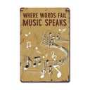Ymyoo Metal Sign Tin Sign Vintage Wall Art Musical Notatin Where Words Fail Music Speaks Garage Sign for Bar 8x12inches Pack of 2