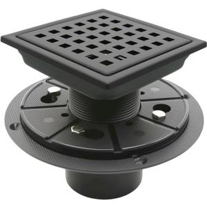 4 Square Shower Floor Drain with Flange,Quadrato Pattern Grate Removable,Food-Grade SUS 304 Stainless Steel,Watermark&CUPC Certified,Brushed (Matte Black,4 Inch)