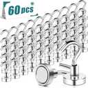MAGXCENE 60 Pack Magnetic Hooks Heavy Duty, 25 lbs Strong Earth Magnet Hooks for Hanging, Cruise, Refrigerator, Extra Strong Neodymium Magnets with Hooks for Grill Kitchen Tool Storage (Silver)