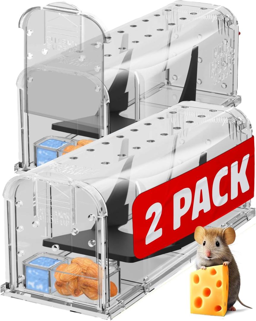 Motel Mouse Humane Mouse Traps No Kill Live Catch and Release 2 Pack - Reusable, Easy to Use & Clean, No Touch Release, Sensitive Includes Cleaning Brush, Instruction Manual & Video - Mousetrap Indoor