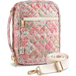 Miss Adola Bible Cover Case for Women - Quilted Bible Carrying Case Organizer Study Bag with Zipper Handle and Shoulder Strap Hearts Vintage Book Cover for Teen Girls