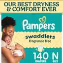 Pampers Swaddlers Diapers, Size 0 (up to 10 lbs), 140 Count, Fragrance Free, Hypoallergenic, Absorbent, Pediatrician Recommended, Skin Safe