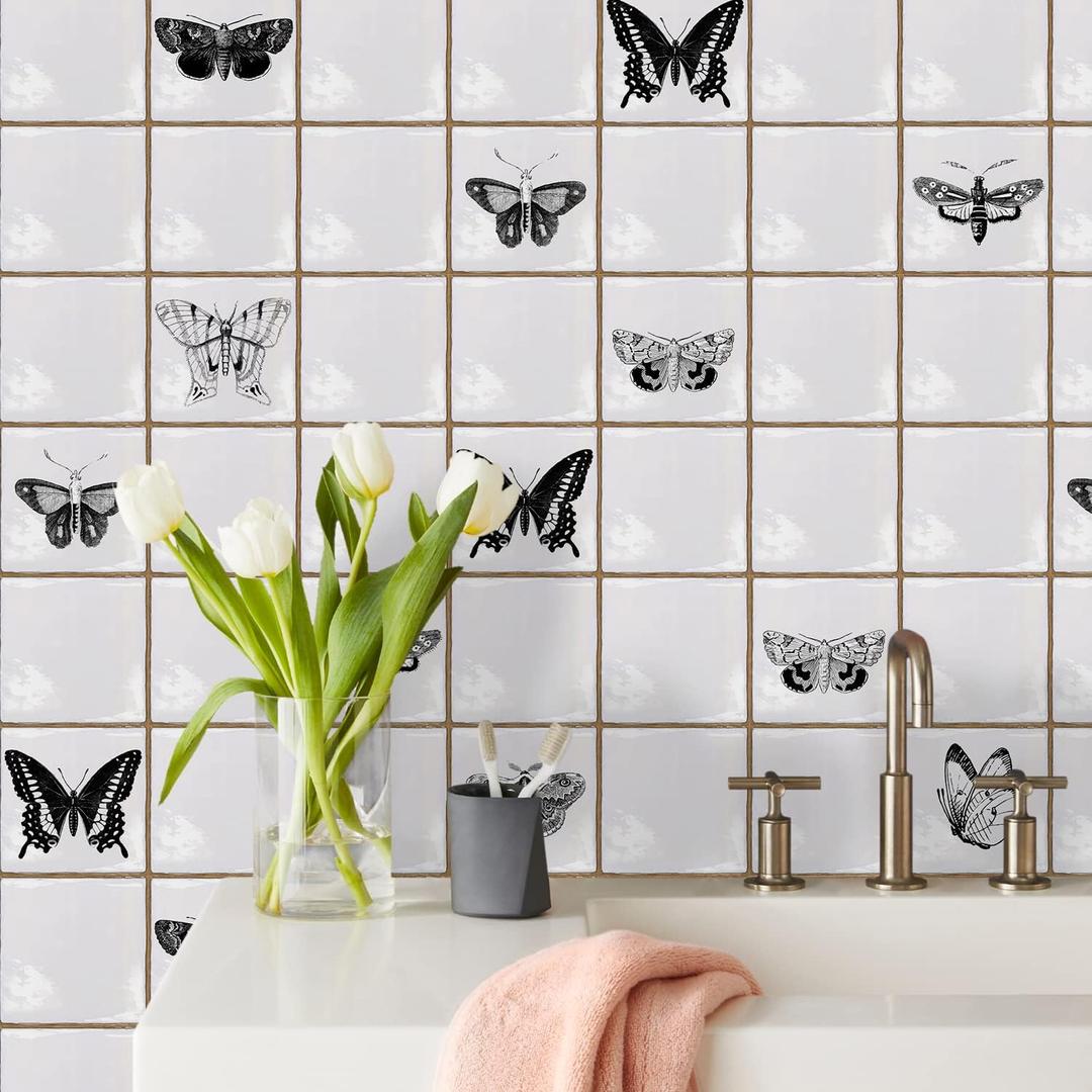 Alwayspon Vinyl Sticker Peel and Stick, Self-Adhesive Wall Tile Transfers Backsplash Sticker Decal for Kitchen Bathroom, 6x6inch/15x15cm 30Pcs, Butterfly