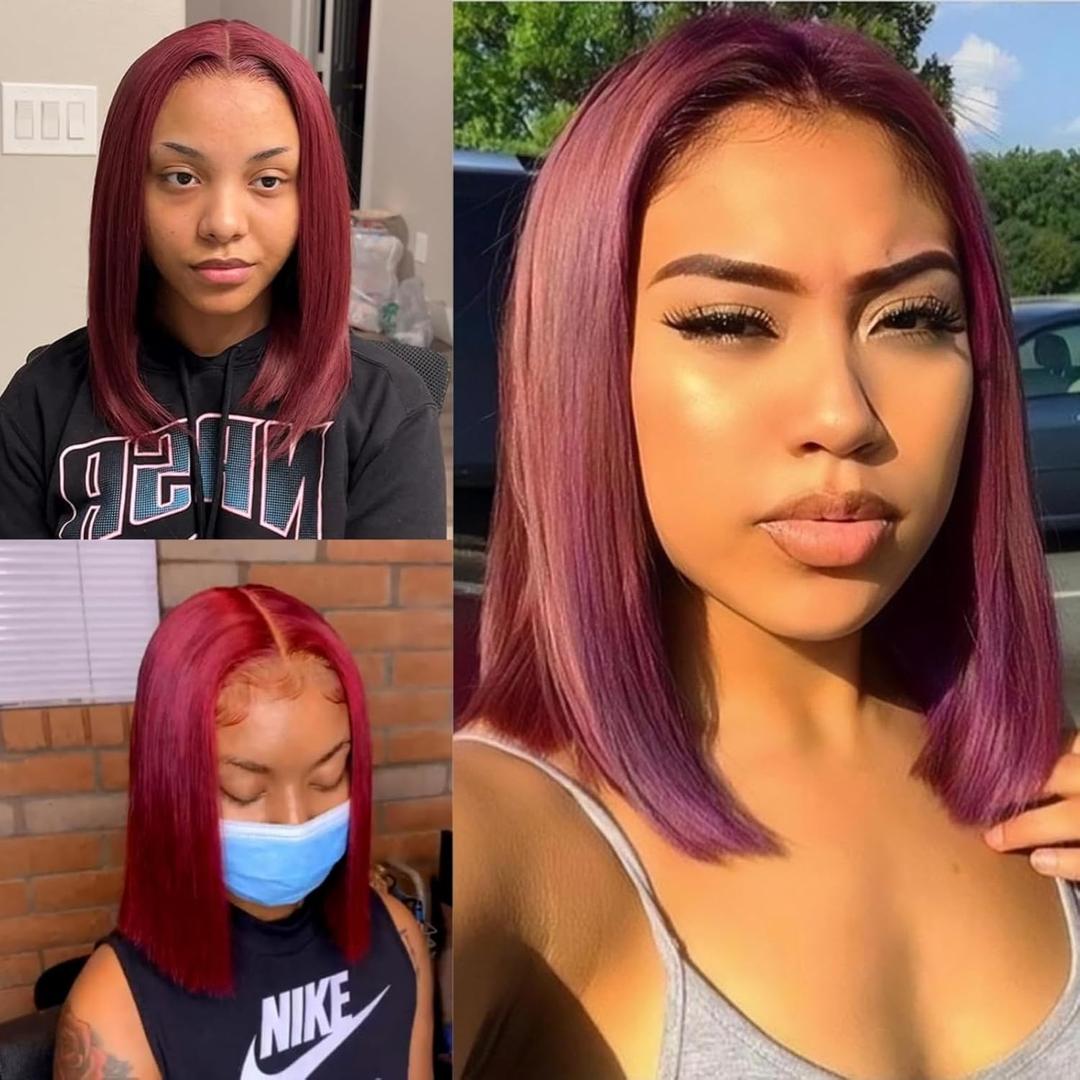 Short Burgundy Bob Wig Human Hair 13x4 HD Lace Front Bob Wig Human Hair