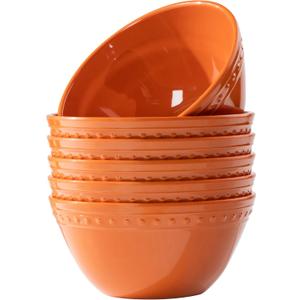 Melamine Plastic Beaded 6 inch Cereal Bowls, Fall, 6pcs 24oz Unbreakable Durable, Dishwasher Safe, BPA Free, All purpose Soup, Salad Bowls, Everyday Meals
