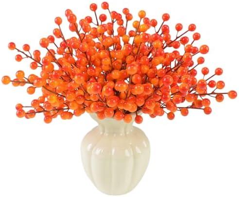 44PCS Artificial Fall Berry Stems Branches, 8.6 Inch Faux Orange Holly Fall Berry Picks and Sprays, Falls Floral Picks Ornaments for Autumn Thanksgiving Wreath Table Vase Centerpiece DIY Decorations