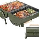 MAISON HUIS Portable Charcoal Grill Two Side Carbon Griller Mini Smoker Small BBQ Grill Outdoor for Travel Backyard Picnic Beach (Green)