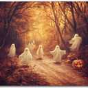 MNFGMH Moody Ghost Canvas Painting Autumn Vintage Wall Art Halloween Decor Spooky Fall Art Ghosts in the Forest Picture Cottage Halloween Decor Canvas Roll 16x24 inch (Color10-Unframed)