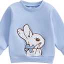 Adobabirl Baby Girl Easter Outfit Toddler Bunny Embroidery Sweatshirt Crewneck Long Sleeve Shirt Tops Cute Spring Clothes 18-24M