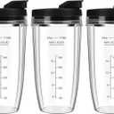 Blender Cups Replacement for Ninja, 24oz Ninja Blender Cups with To-Go Lids Compatible with Ninja BL450, BL456, BL480, BL2012, BL2013, BN401, BN751, BN801, SS101, SS151 (3 Pack) (3 X 24oz Cups)