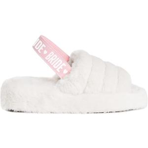 xo, Fetti Bride Strap Slippers, White Fur, Bachelorette Party Decorations, Wedding Day Sandals, Bridesmaid Gift, Bridal Shower Party Favor (Medium-Large)