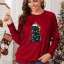 MYHALF Christmas Cat Sweatshirt for Women Crewneck Christmas Long Sleeve Shirt Holiday Ugly Sweaters Top (Red, S)