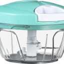 Ourokhome Manual Food Processor Vegetable Chopper, Portable Hand Pull String Garlic Mincer Onion Cutter for Veggies, Ginger, Fruits, Nuts, Herbs, etc., 500ml, Teal