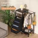 Dresser with Hanging Rack, 4 Drawers Small Closet for Bedroom, Reversible Fabric Kids Chest of Drawers with Clothes Rack, Tall Storage Tower, Sturdy Frame, Black, 44''H, 11.8"D x 29.5"W x 44"H