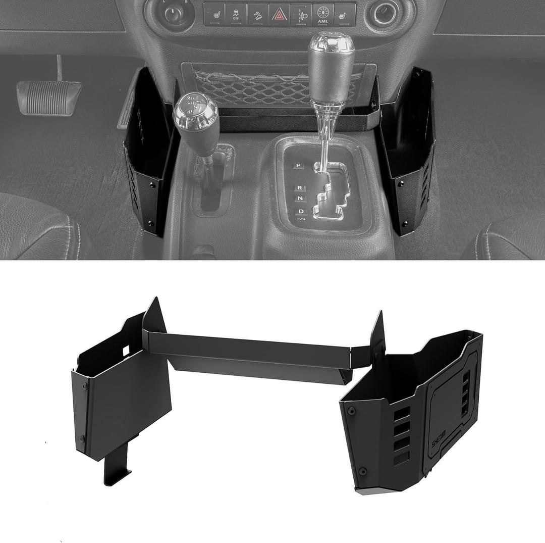 Metal Organizer Tray Compatible with 2007-2017 Jeep Wrangler JK/JKU, Sturdy Center Console Shifter Side Tray Storage Box Interior Accessories (Not for Manual Shift Vehicles and JL/JLU)