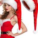 Long Plush Santa Hat Christmas Hat for Adults Unisex Classic Santa Hat Thicken Velvet Comfort Xmas Hat for Christmas New Year Festive Holiday Party Supplies, Red