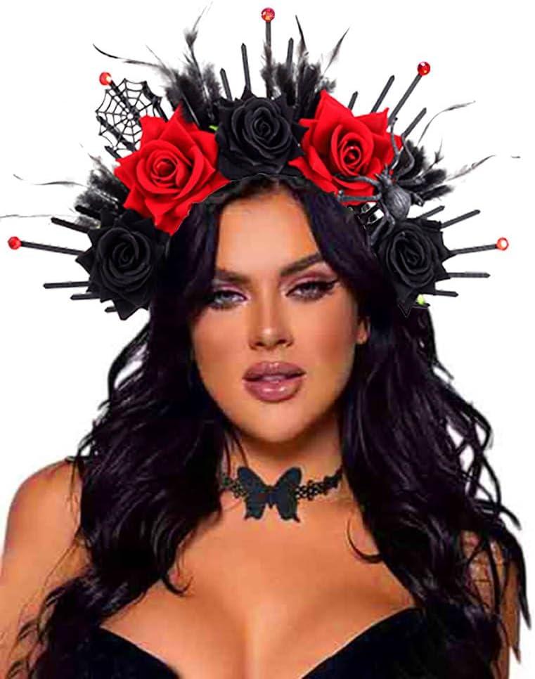 Yalice Black Frida Flower Headband Halloween Gothic Headpiece Day of the dead Floral Crown for Women