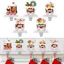 Wonderjune Christmas Stocking Holders for Mantle Set of 6 Resin Stocking Hangers for Mantel Snowman Santa Claus Figurines Weighted Fireplace Hooks for Xmas Winter Holiday Decorations (Train)