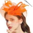 ABOOFAN Flower Headband Fascinator for Women Lightweight Mesh Hat Elegant Hair Accessory for Tea Party Wedding Banquet (Orange)
