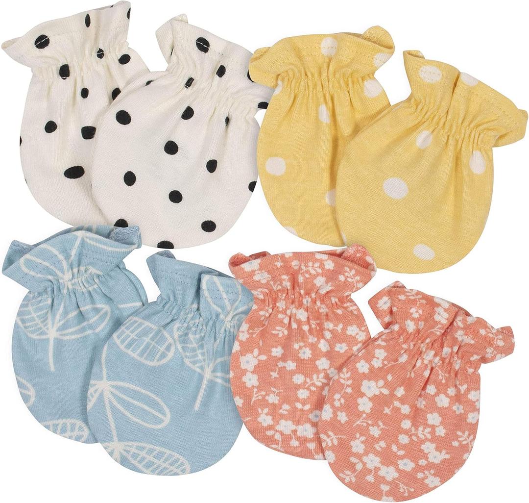 Gerber Baby Girls' 4-Pack Mittens (Newborn, Ivory,yellow,blue,peach Pink)