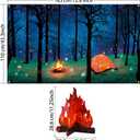 Forest Scene Camping Backdrop Photography Background Campfire Photo Backdrop and 2 Sets 3D Decorative Cardboard Campfire Centerpiece Artificial Fire Party Decoration for Camping Theme Party