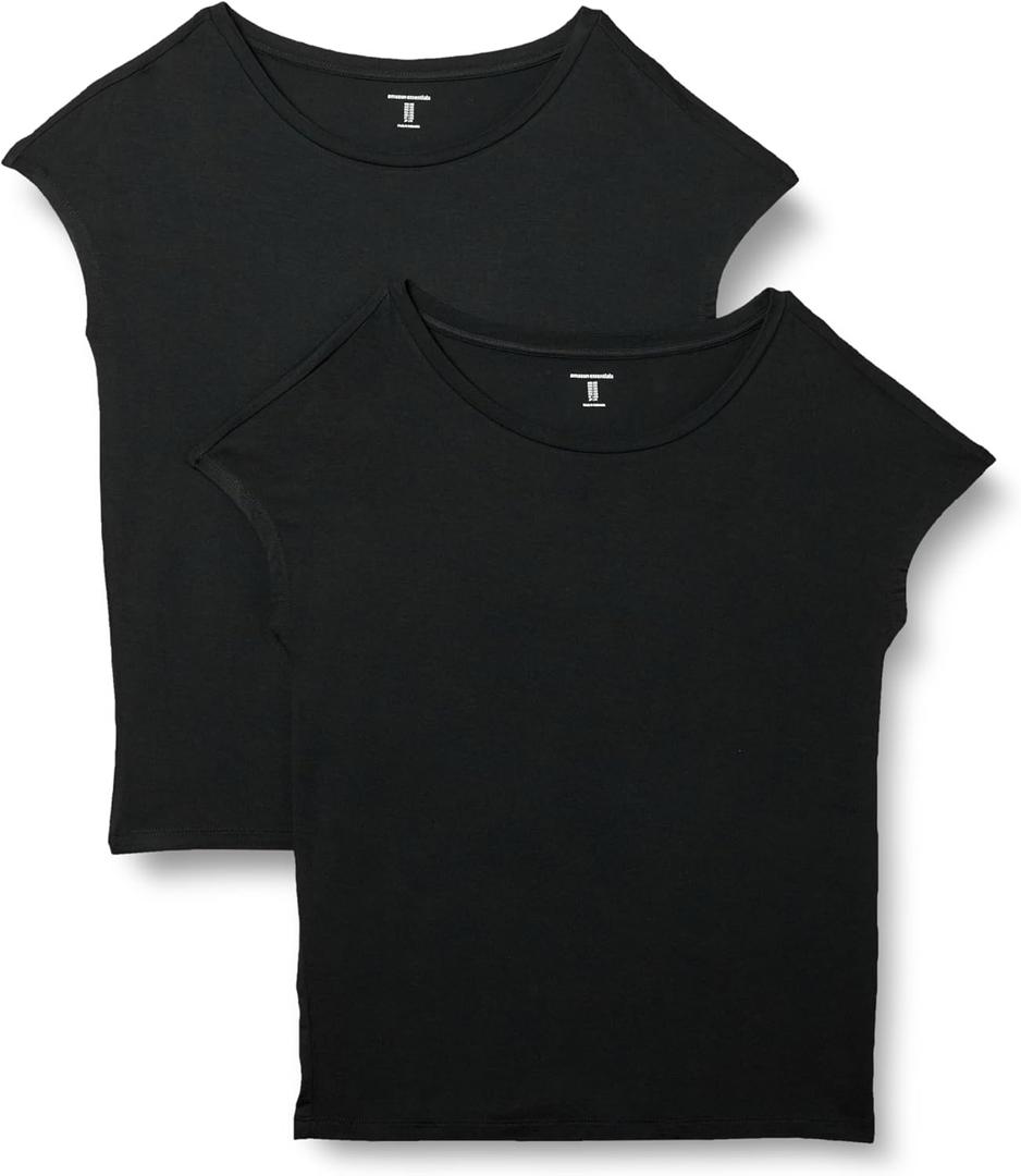 Amazon Essentials Women's Jersey Regular-Fit Short-Sleeve Boat-Neck T-Shirt, Pack of 1, Black, X-Small