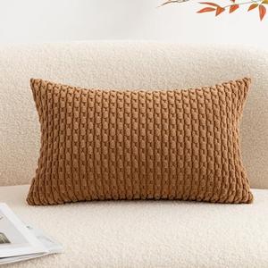 UGASA Soft Corduroy Decorative Pillow Cover 12x20 Inch Boho Striped Oblong Throw Pillow Cover Modern Home Decor for Sofa Living Room Couch Bed Khaki, 2 Piece