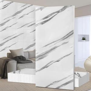 20PCS Peel and Stick Floor Tile Shower Tile Waterproof PVC Waterproof Wallpaper for Kitchen and Bathroom (Grey - Veined Serenity, 23.6" x11.8 20PCS)