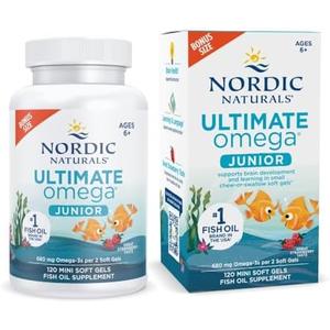 Nordic Naturals Ultimate Omega Jr., Strawberry - 120 Mini Soft Gels - 680 Total Omega-3s with EPA & DHA - Brain Health, Mood, Learning - Non-GMO - 60 Servings Exp 09/2028