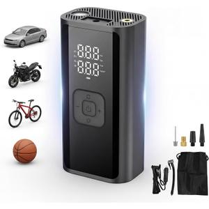 Tire Inflator Portable Air Compressor, 150 PSI 12V DC Corded Car Air Pump with Auto Shut-Off, Digital Display, LED Emergency Light, 3m Power Cord for Car, Motorcycle, Bike, Balls