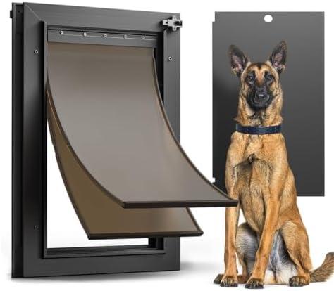 All Aluminum Dog Door for Exterior Door, Large Doggy Door, Heavy Duty Pet Door, Double Magnetic Flaps, Thermal Tnsulation, Energy Efficient, Sliding Lock Panel (Pets Up to 110Lb)