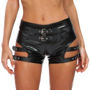 Women's Gothic Shorts Punk Dance Sexy Black Irregular Short Pants High Waist Slim Bodycon Bandage Shorts, M