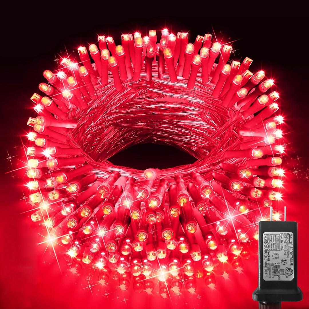 KNONEW Outdoor Christmas Lights 300 LED 99ft String Lights 8 Modes & Memory Fairy Light Plug in Waterproof LED String Lights for Xmas Yard Tree Wedding Party Holiday Decorations (Red)