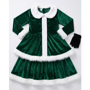 Gueuusu Kid Little Girls Christmas Outfit Santa Claus Velvet Lapel Long Sleeve Dress Princess Party Layered Dresses with Belt,3-4Y
