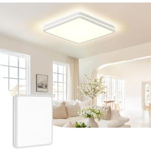 18 Inch LED Flush Mount Ceiling Light, White Ceiling Light Fixture with Side Light, 50W,4500LM, 2700K/4000K/6000K CCT Selectable, Square Lamp for Bathroom, Closet, Kitchen, Hallway, Bathroom