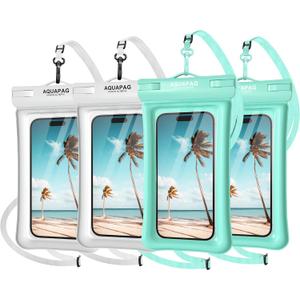 NEPHI IP68 Waterproof Phone Pouch 2 Pack-Up to 8.0"Adjustable Neck Lanyard Floating Waterproof Phone Case for iPhone,Phone Dry Bags for Vacation Beach Pool Travel Essentials (Aqua Green white 4 pack)