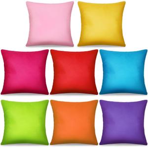 8Pcs 18 x 18 Inch Decorative Throw Pillow Covers Rainbow Mix Color Pillow Cases Colorful Square Cushion Covers with Hidden Zipper for Couch Sofa Bedroom Patio Balcony,Linen MaterialCovers Only