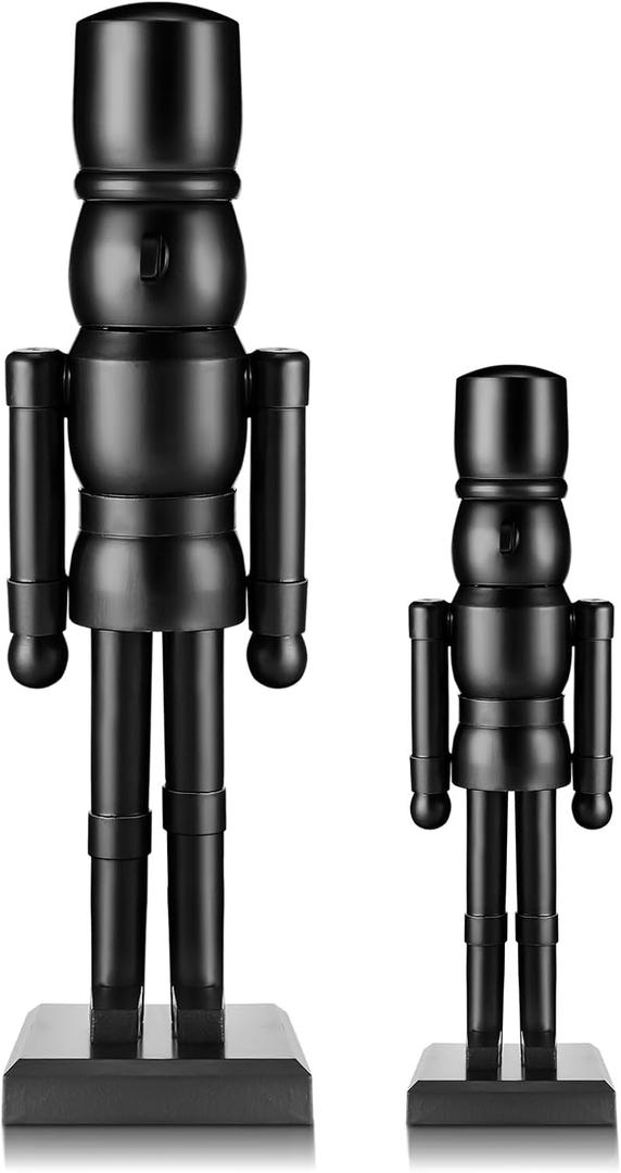2 Pack Christmas Wooden Nutcracker Traditional Christmas Decorations Nutcracker Figure Statue for Xmas Festive Holiday Tabletop Home Decor(Black,12 Inch,8 Inch)