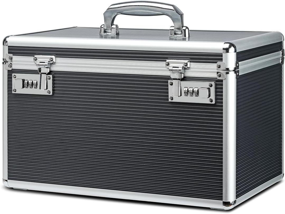 Large capacity Locking Box，Lockable Medication Box with Portable Storage Case, 15 x 8.7 x 9.3 Inch, Childproof Medicine Lock Organizer, Locked Empty First Aid Storage Case (Gray/X-Large)