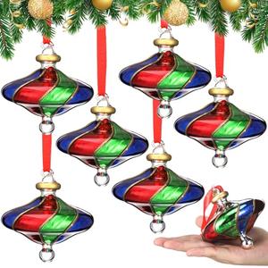 6 Pcs Blown Glass Christmas Ball Ornaments 3.8" Red Green and Blue Christmas Tree Decor Vintage Peppermint Candy Hanging Ornament Gift for Home Xmas Tree Handmade Craft Garland Wreath Holiday Decor