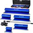 KEZERS Drywall Skimming Blade Set-7",10",14",16" & 24" Skimming Blades + 35"-81" Extension Handle, Stainless Steel Construction Knife, Smoothing Drywall Knife, Extruded Aluminum, High Impact End Caps