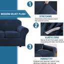 H.VERSAILTEX Real Velvet Plush 3 Piece Stretch Sofa Covers Couch Covers for 2 Cushion Couch Sofa Slipcovers Width Up to 90 Inch Feature Thick Soft Stay in Place (Large Sofa, Navy)