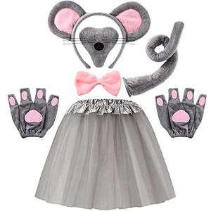 Sintege 6 Pieces Mouse Costume Accessory Set Mice Headband Mouse Ears Nose Bow Tie Tail Tutu Skirt Gloves for Kids Adult Carnival World Book Day Cosplay Halloween Party(2 3 Year)